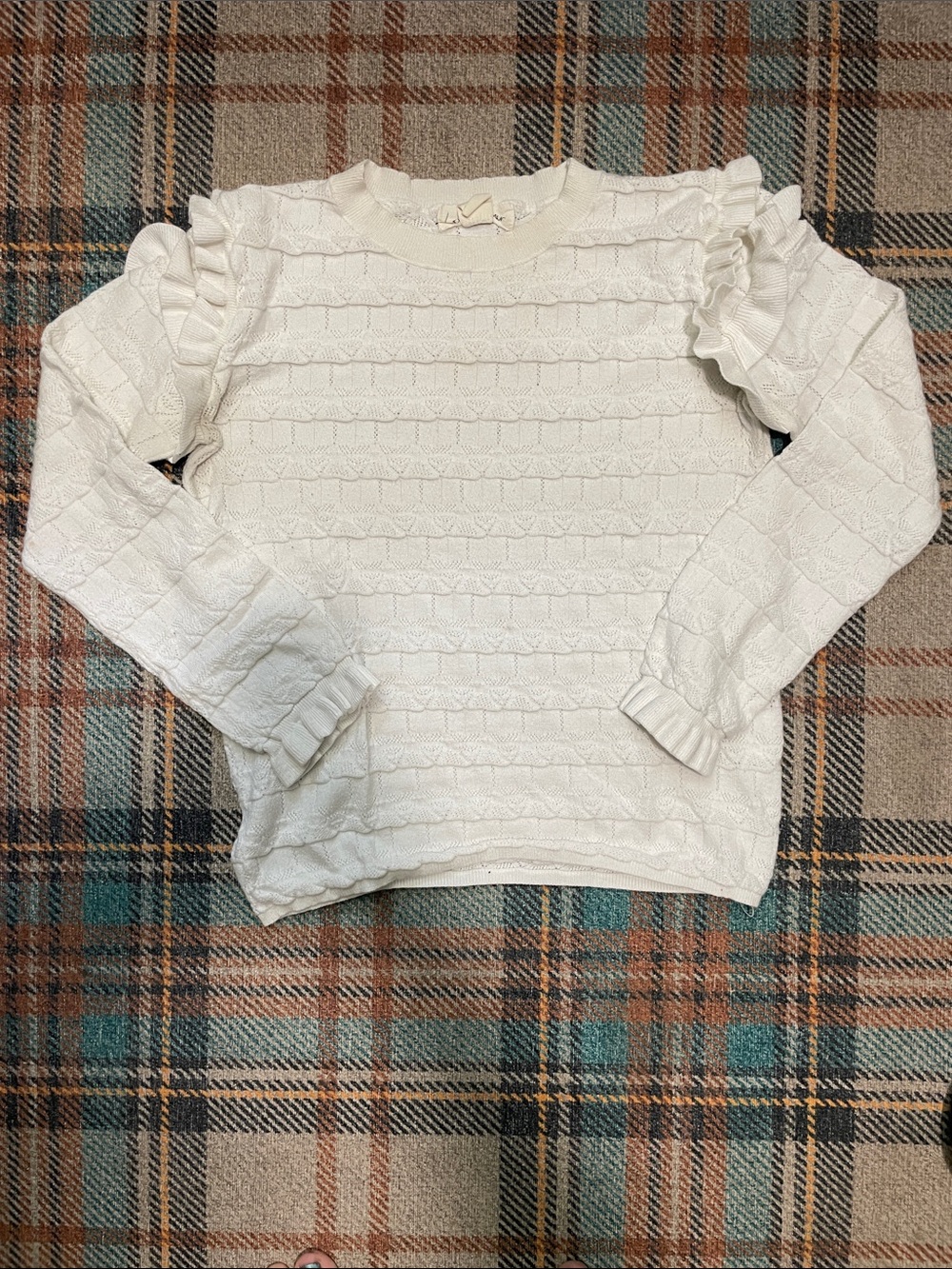 Lost in Lunar white Ruffle-Trim Crewneck Sweater